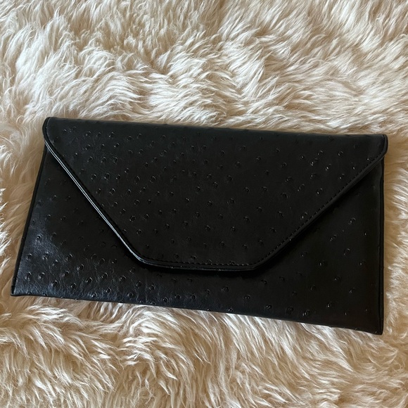 Handbags - Faux black ostrich leather clutch